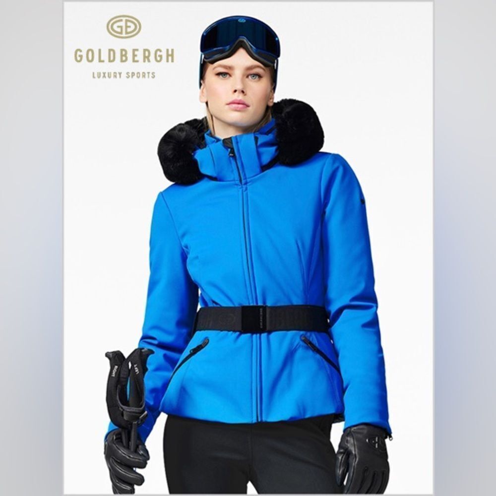 Goldbergh HIDA Faux Fur Belted Ski Jacket NWT Electric Blue and Black Size US 6